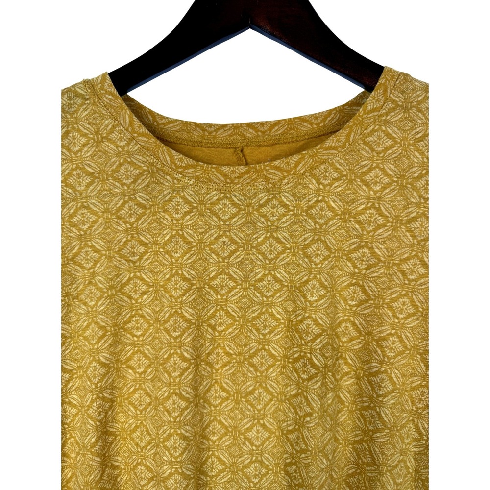 Wonderly Womens Top Medium Mustard‎ Yellow Patterned Short Sleeve Asymmetrical